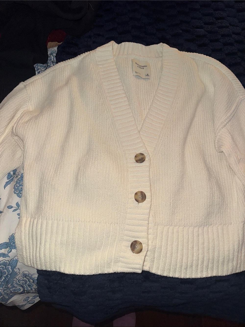 Abercrombie & Fitch Cream Button-Front Ribbed Hem Cardigan